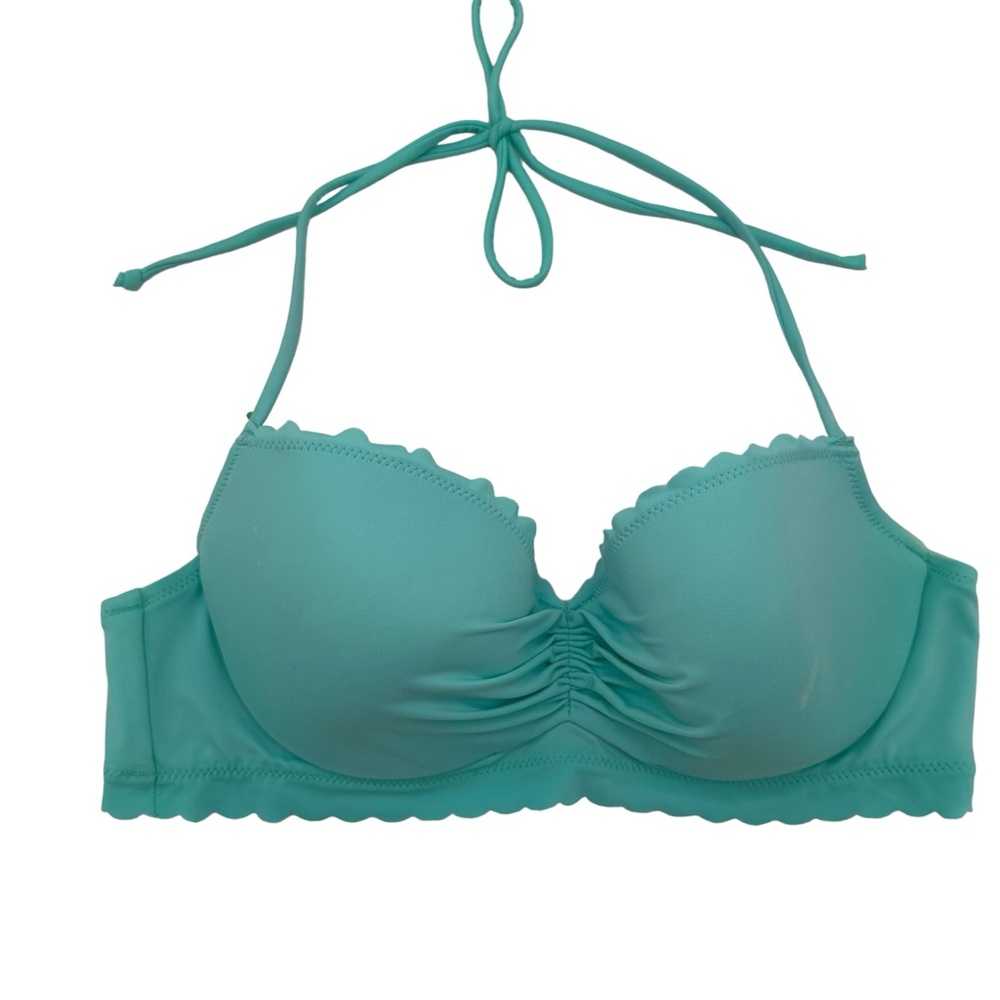 Victorias Secret Swim Underwire Top Teal Blue Scallop Edge Size 36B